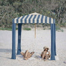 SONSOLE Cabana in Paros Aegean blue stripe on sandy beach