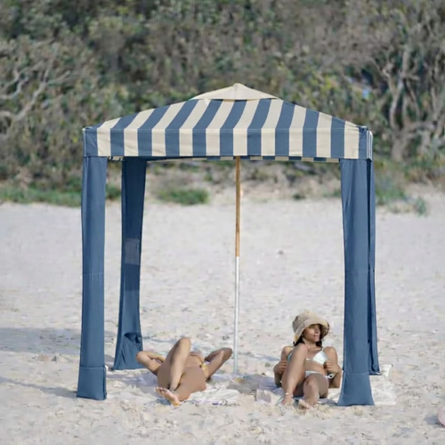 SONSOLE Cabana in Paros Aegean blue stripe on sandy beach